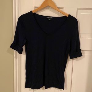 RL Navy cotton T-shirt with cuff sleeves